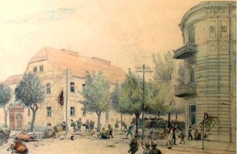 obraz Aleksandra Poraj Różyckiego „Barykada przy poczcie w 1920 r